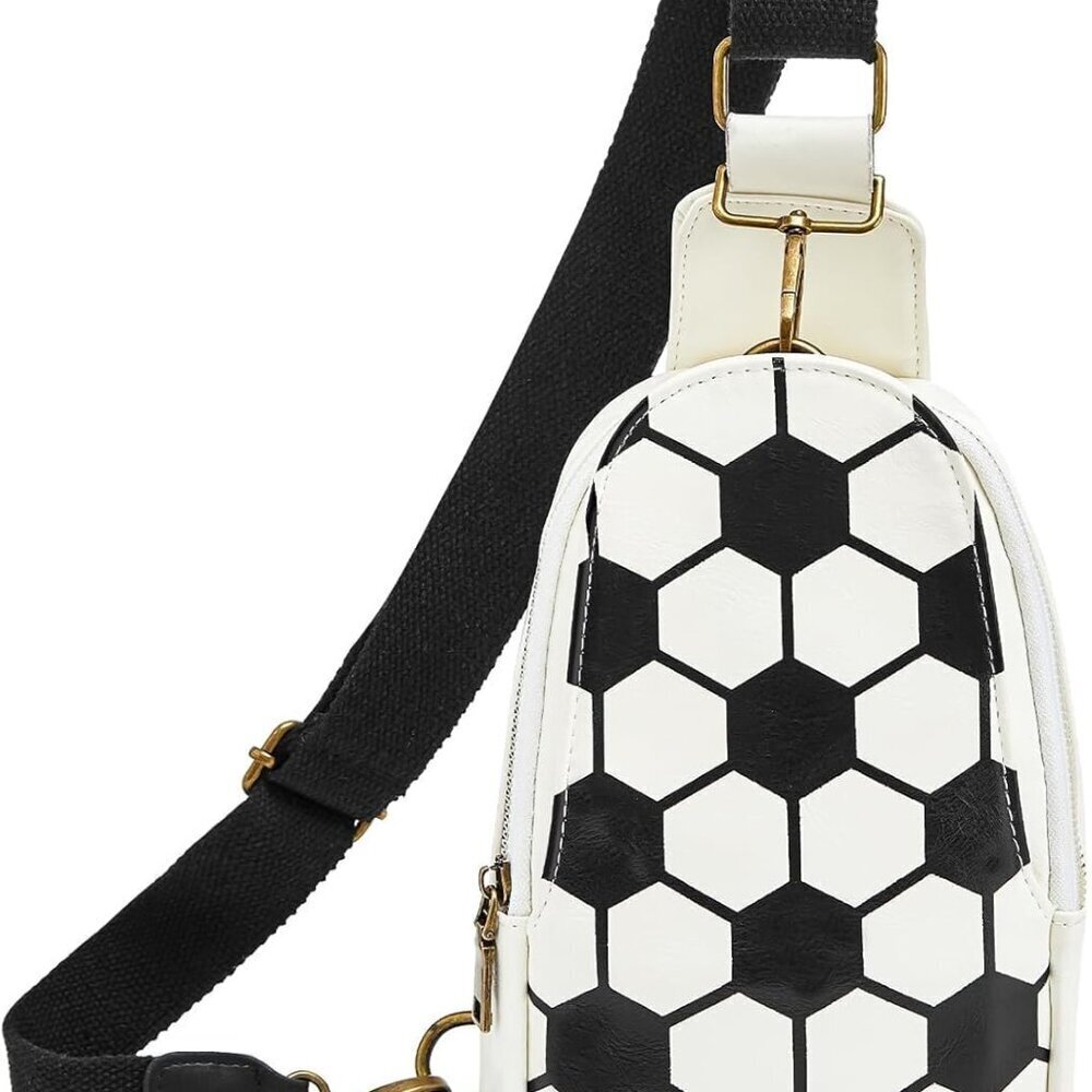 Soccer Crossbody Bag PU Leather Adjustable Strap Sporty Must Have